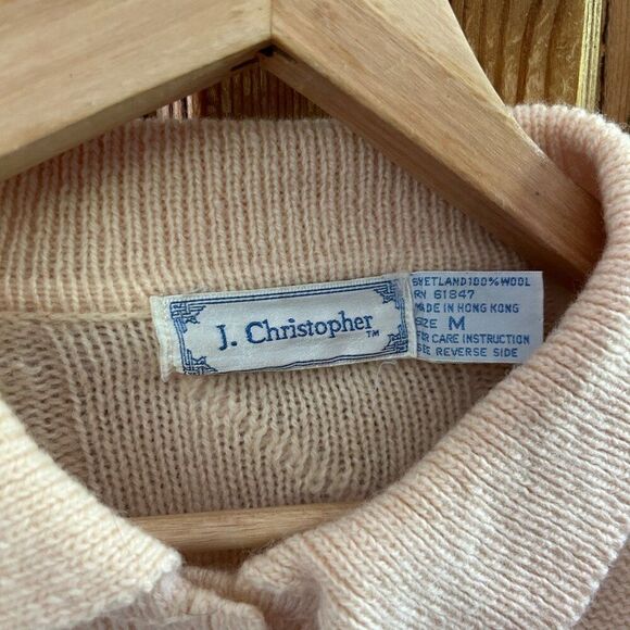 Vintage J. Christopher Medium Collared Sweater Wool Knit Cream Ivory - Picture 3 of 12
